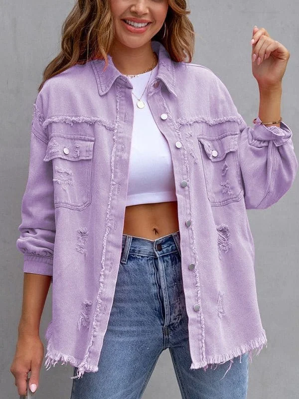 Women's Distressed Denim Shirt Jacket