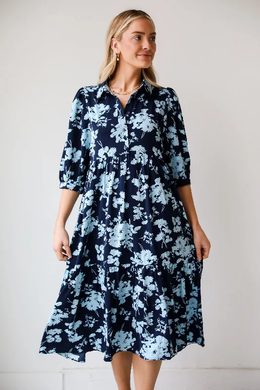 FINAL SALE - My Love Story Navy Floral Midi Dress