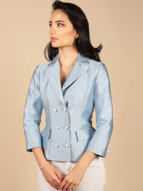 'Grace' Silk and Wool Blazer in Blu