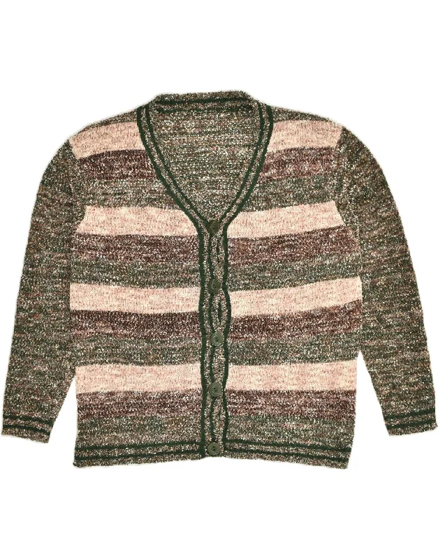 VINTAGE Womens Cardigan Sweater UK 18 XL Green Striped Wool