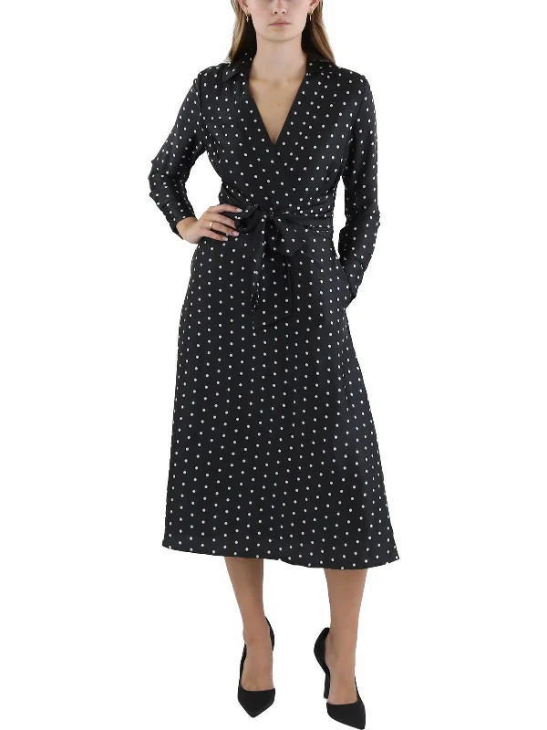 Womens Midi Polka-Dot Shirtdress