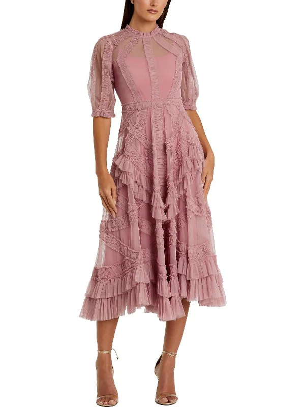 Womens Ruched Midi Cocktail And Party Dress