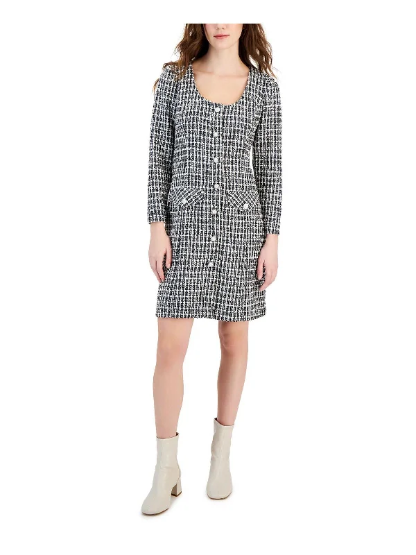 Womens Tweed Word Day Wear Midi Dress