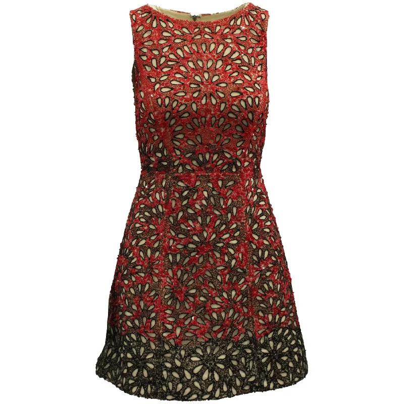 Alice & Olivia 'Remi' Sequin-Embellished Dress in Red Nylon