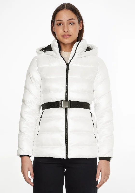 Calvin Klein Womens Belted Quilted Jacket, White