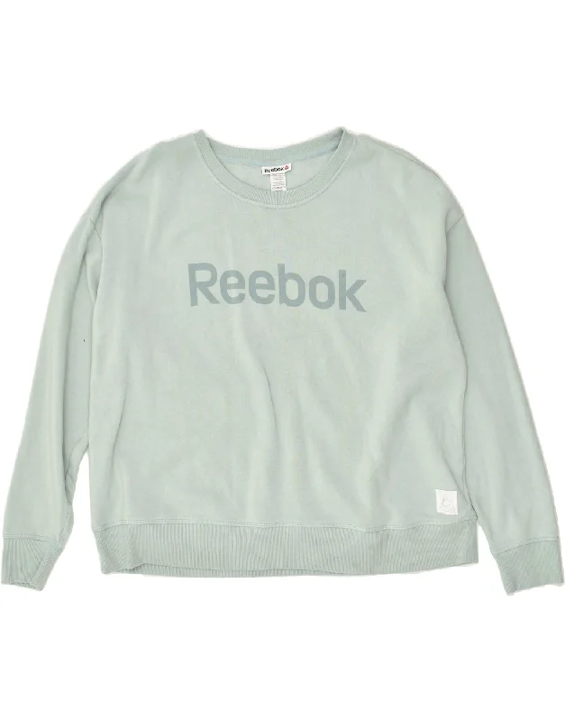 REEBOK Womens Graphic Sweatshirt Jumper UK 22 3XL Blue Cotton