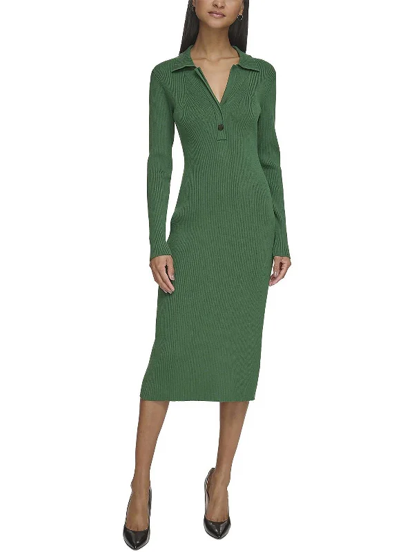 Womens Ribbed Slit Sweaterdress