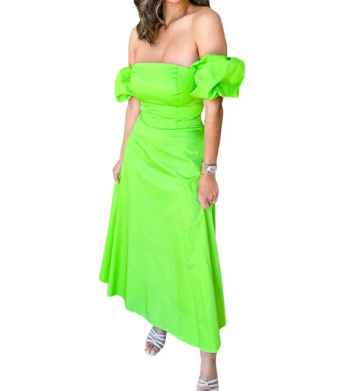 Rhea Puff Sleeve Dress In Green