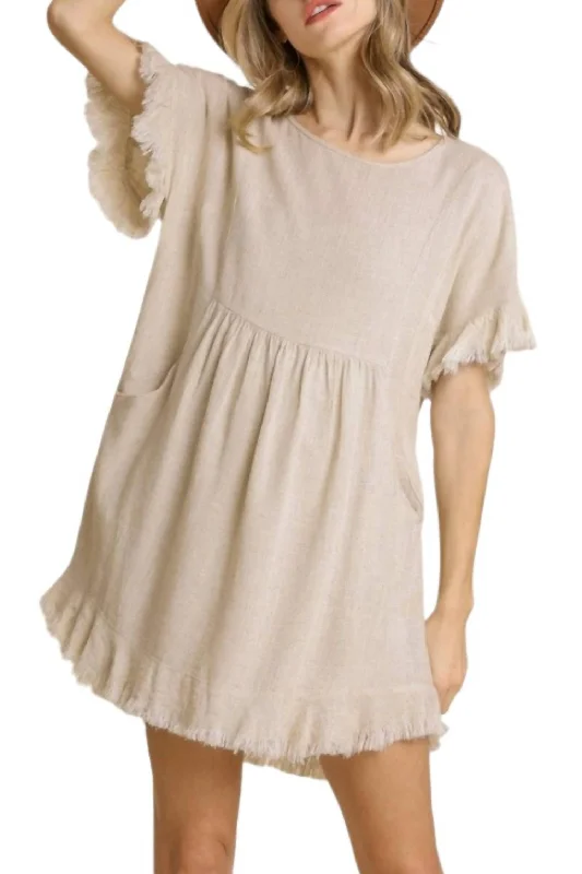 Linen Blend Dress With Pockets In Oatmeal