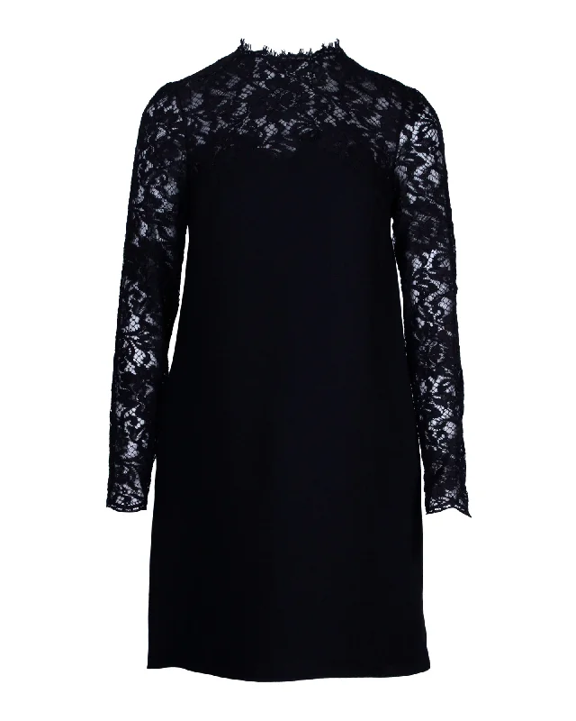 Valentino Lace Sleeve Dress in Black Silk