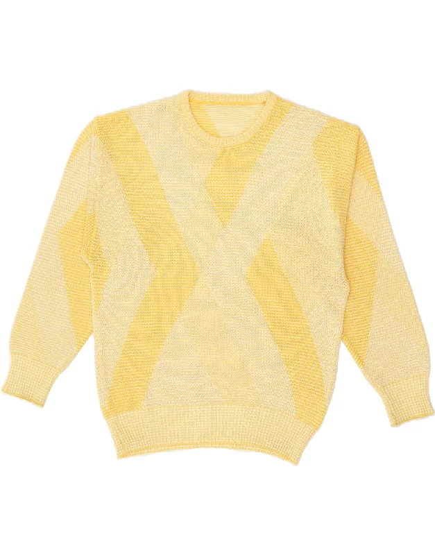 VINTAGE Womens Crew Neck Jumper Sweater IT 48 XL Yellow Colourblock Cotton