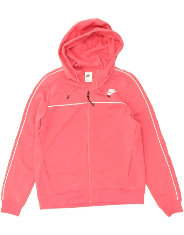 NIKE Womens Zip Hoodie Sweater UK 12 Medium Pink Cotton