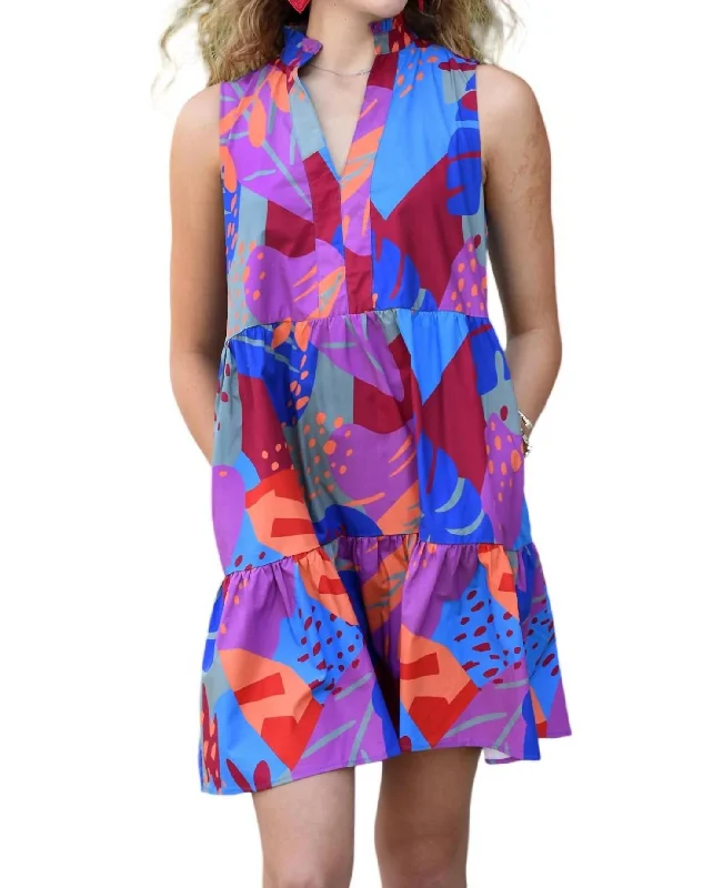 Kate Sleeveless Print Dress In Multi-Colored