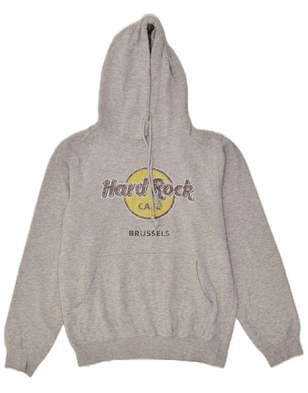 HARD ROCK CAFE Womens Brussels Graphic Hoodie Jumper UK 14 Medium Grey