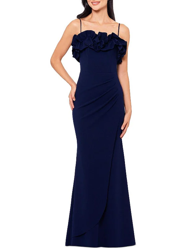 Womens Ruffled Sleeveless Evening Dress