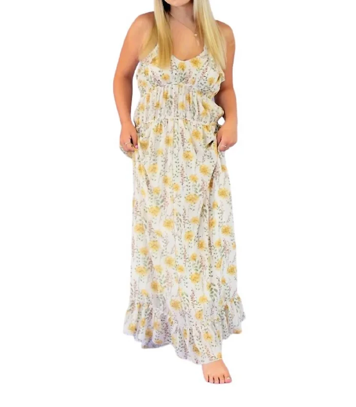 Wild Flower Field Maxi Dress In Off White