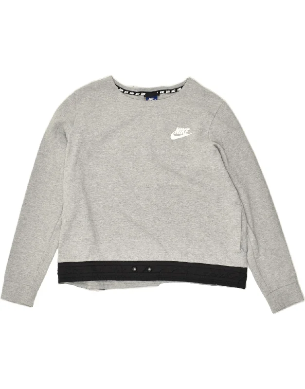 NIKE Womens Crop Sweatshirt Jumper UK 18 XL Grey Cotton