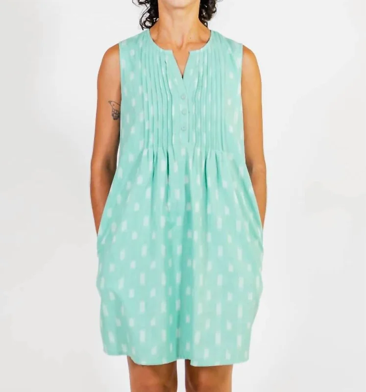 Pintucked Away Dress In Aqua Ikat