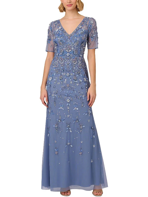 Womens Full Length Beaded Evening Dress