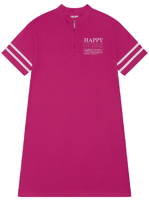 Bright Pink French Terry Short Sleeve Dress (2-7)