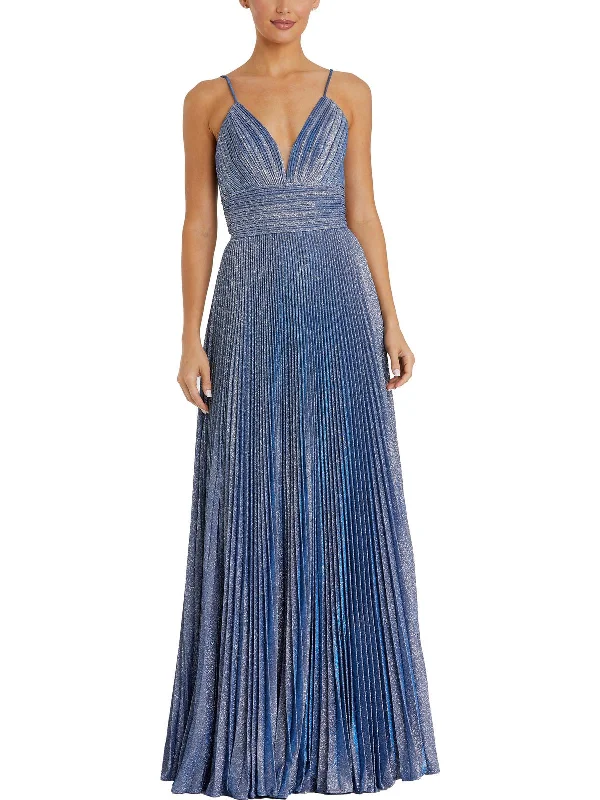 Womens Metallic Illusion Evening Dress