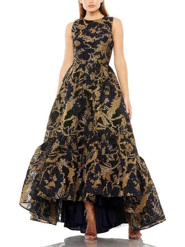 Womens Brocade Hi-Low Evening Dress