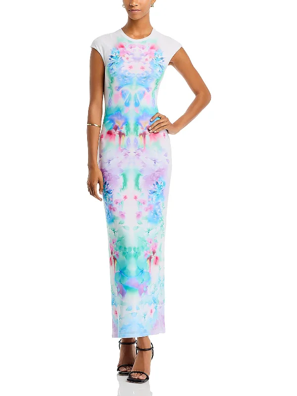 Cody Womens Floral Maxi T-Shirt Dress