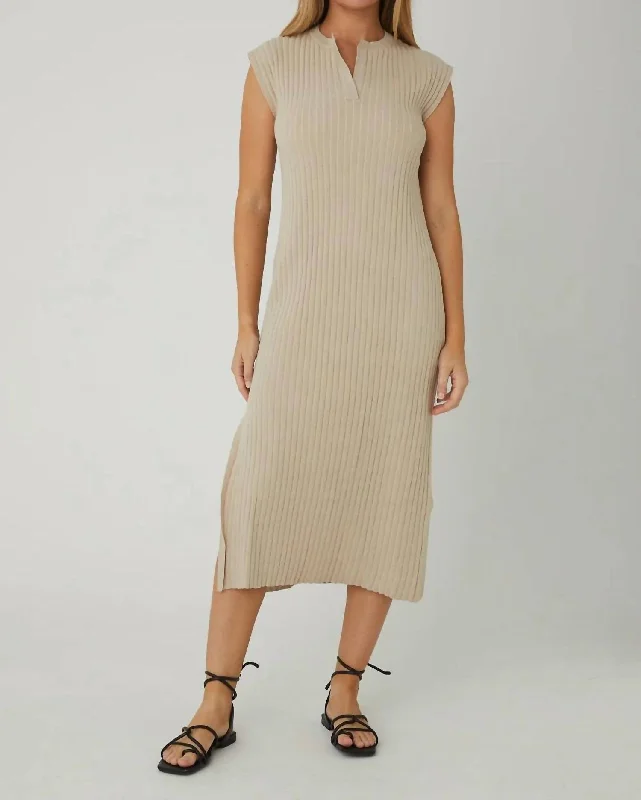 Bronx Cotton Blend Dress In Beige