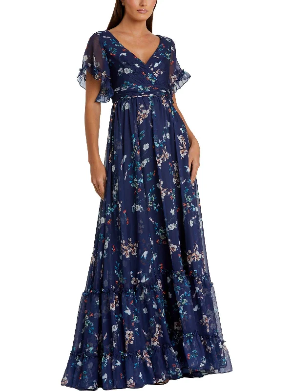 Womens Chiffon Floral Evening Dress