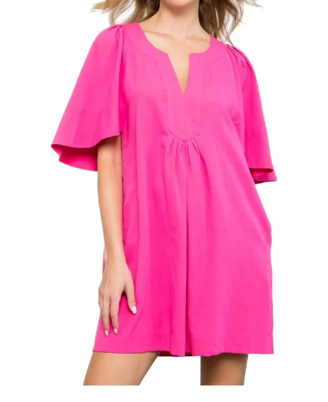 Flutter Bell Sleeves Dress In Pink