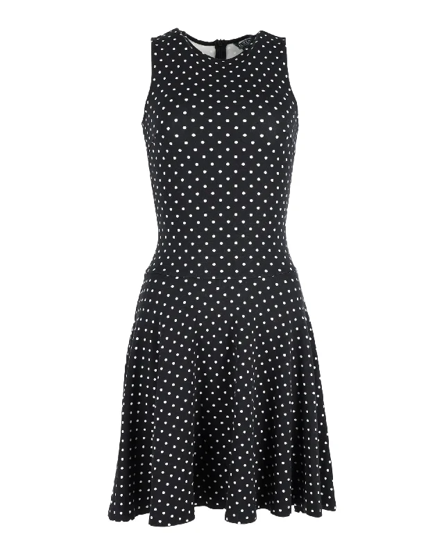 Lauren Ralph Lauren Polka-Dot Fit-and-Flare Dress in Black Polyester