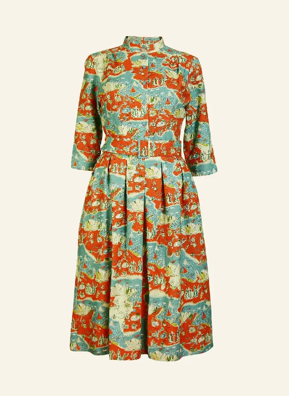 Cynthia Dress - Mandarin Treasure Map