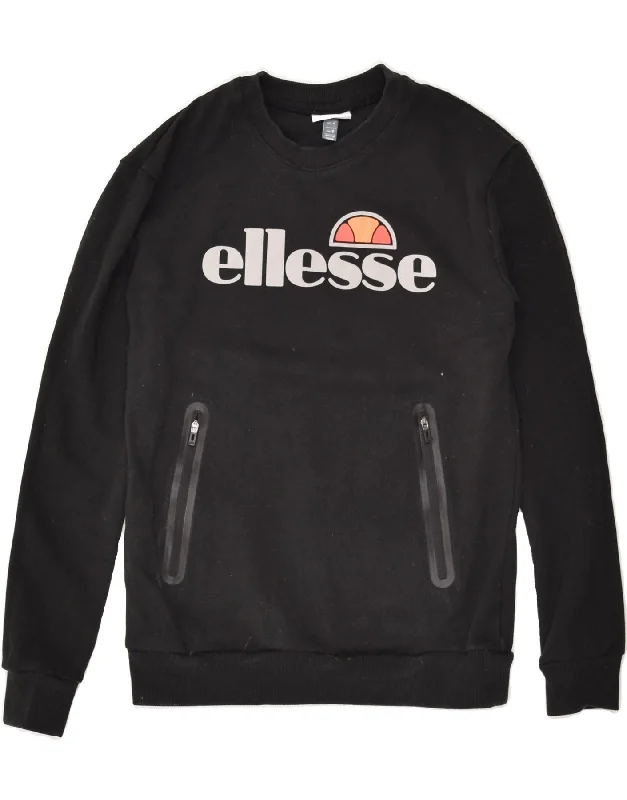 ELLESSE Womens Graphic Sweatshirt Jumper UK 8 Small Black Cotton