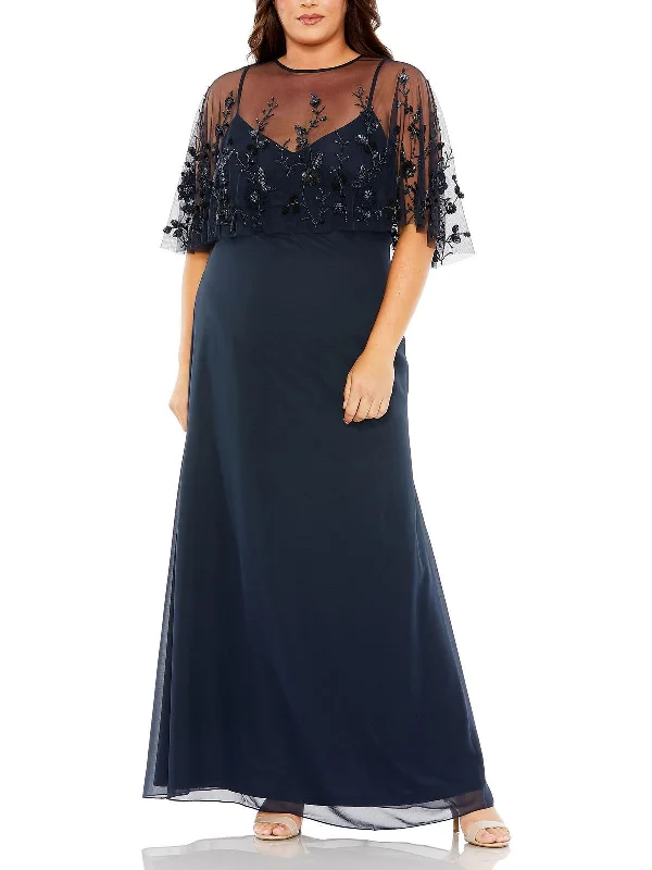 Plus Womens Chiffon Embellished Evening Dress