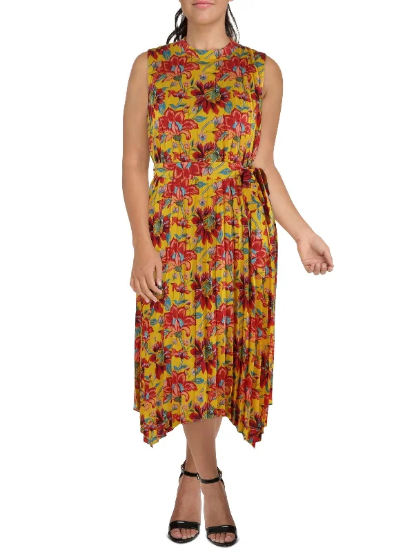 Womens Floral Print Polyester Midi Dress