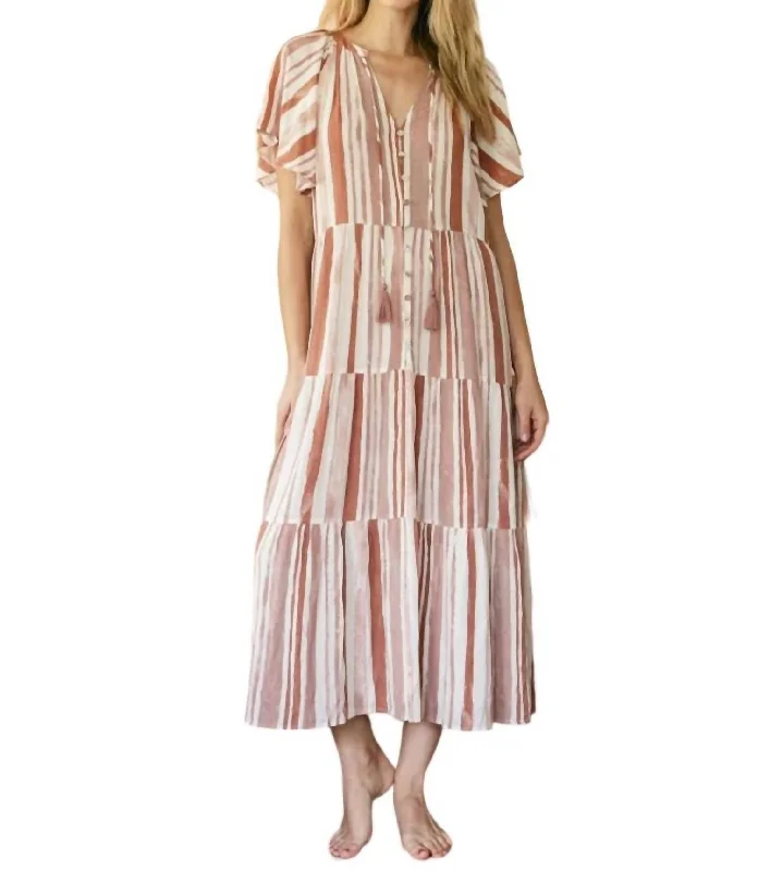 Striped Maxi Dress In Mauve