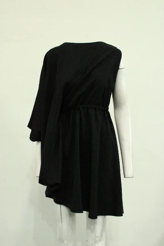 Maison Martin Margiela Asymmetrical Knee Length Dress in Black Polyester