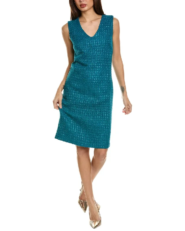 St. John Boucle Window Pane Wool-Blend Sheath Dress