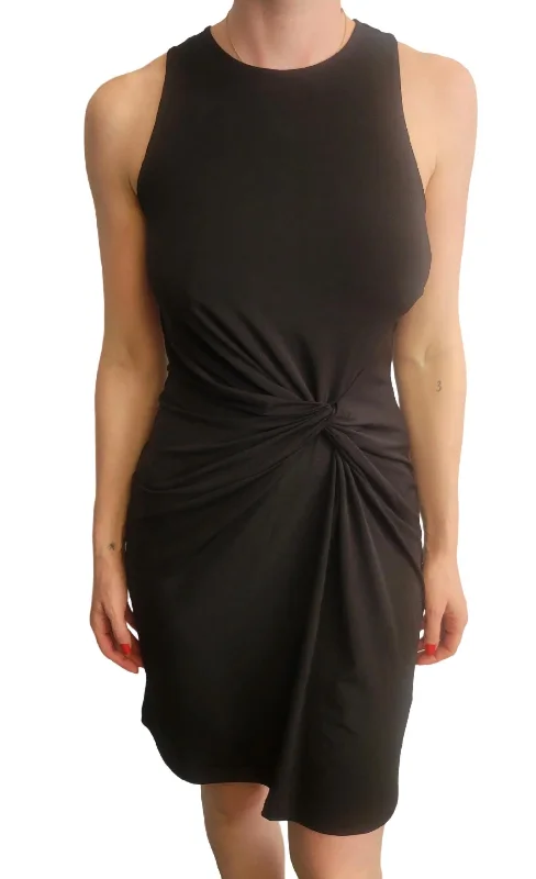 Twist Front Sleeveless Dress In Black