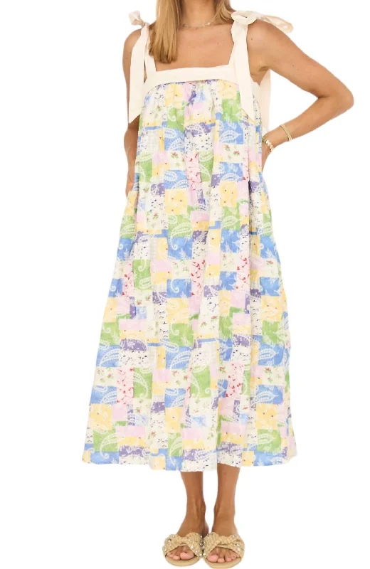 The Hamptons Patchwork Midi Dress In Green Multi