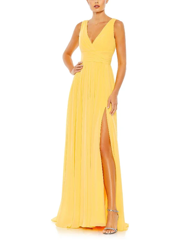 Womens Chiffon Plunge Evening Dress