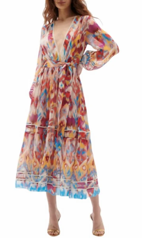 Sierra Dress In Watercolor Ikat Clay Brown