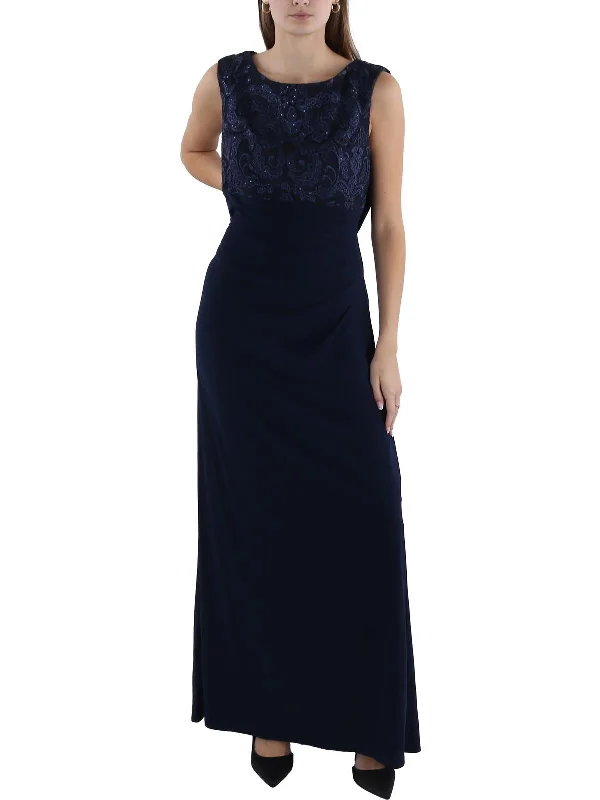 Womens Sequin Embroidered Evening Dress