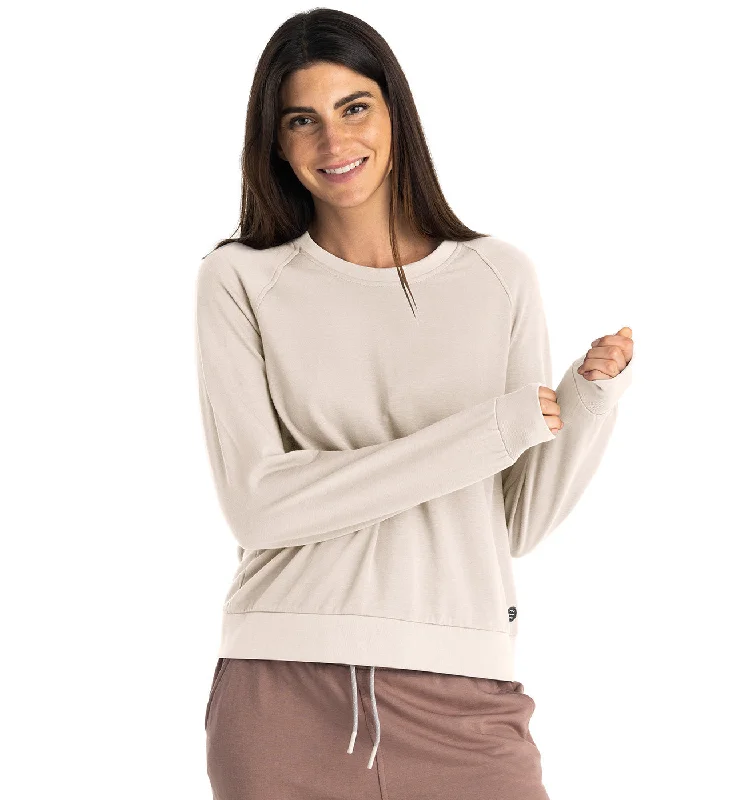 Free Fly Women's Bamboo Lightweight Fleece Crew - STONE