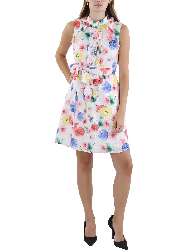 Plus Womens Floral Print Polyester Shirtdress