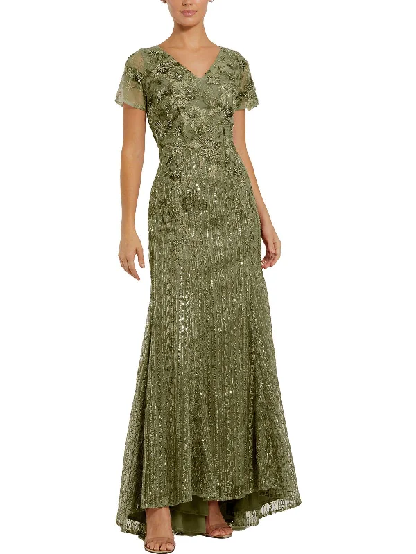 Womens Metallic Embellished Evening Dress