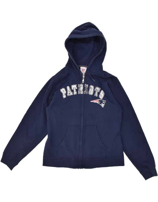 NFL Womens Graphic Zip Hoodie Sweater UK 12 Medium Navy Blue Cotton