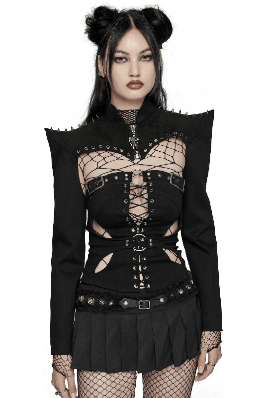 Gothic Punk Spiked Bolero with Leather and Denim Details