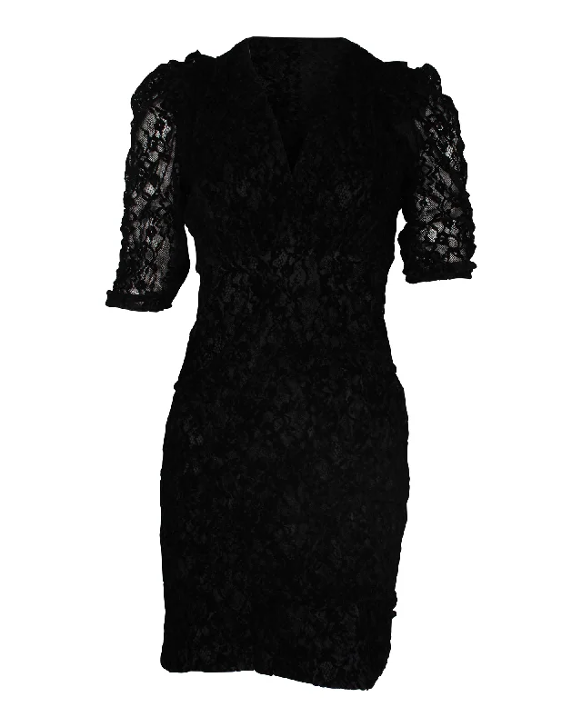 Maje Lace Mini Dress in Black Polyamide