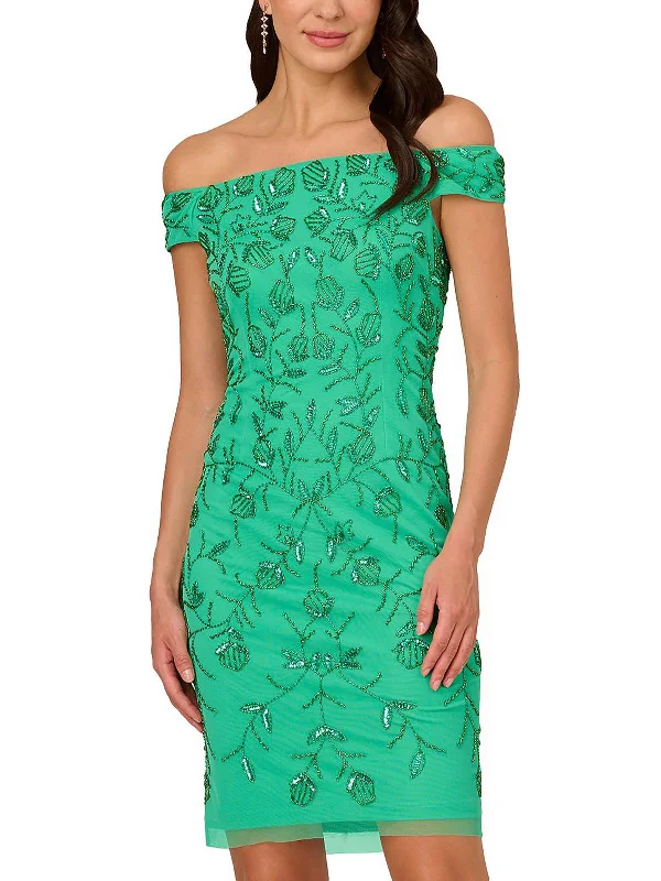 Womens Off-The-Shoulder Beaded Cocktail And Party Dress